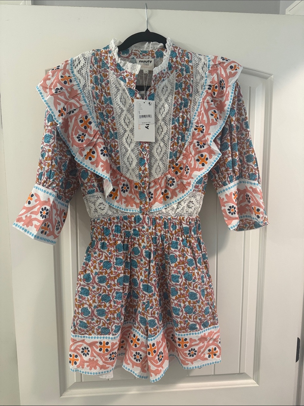 Free People Pink Blue Floral Ruffle Romper